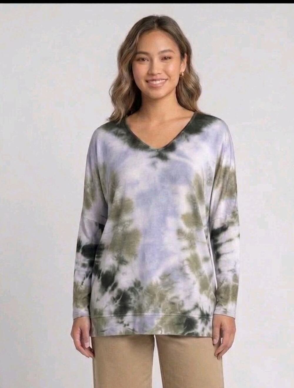 XCVI Blue Green Tie Dye Long Sleeve Top XS